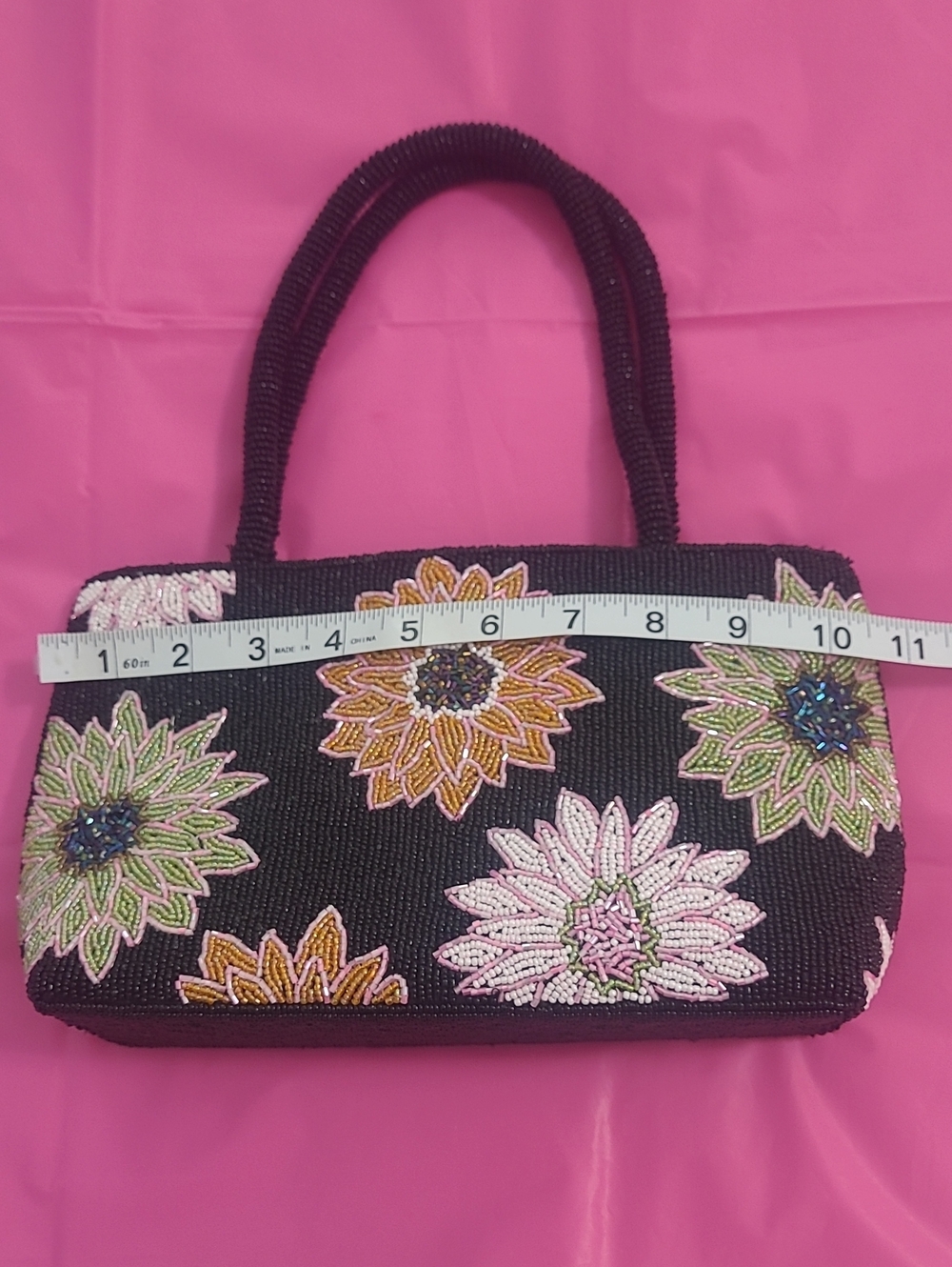 Beaded Floral Black Handbag - Picture 11 of 12